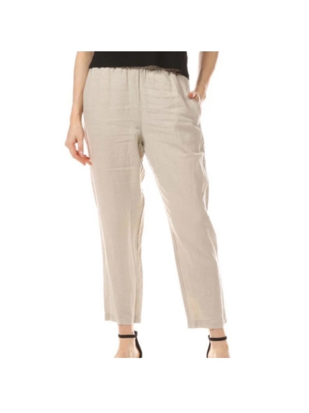 Ellen Tracy Linen Drawstring Pants in Light Beige Large  NWT